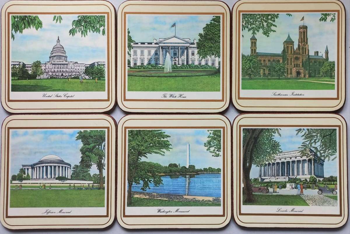Pimpernel Coasters of Landmarks in Washington DC, USA - Made in England - De Luxe Coasters