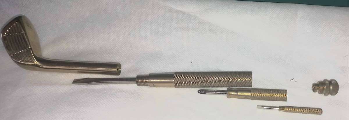 Brass Desk Top Screwdriver set - All-in-One in Golf Club - See Photos