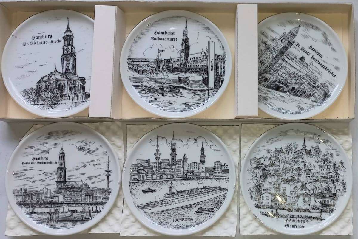 Bavarian Porcelain Coasters of Hamburg Germany - Mint Condition - Can be Used as Display Items