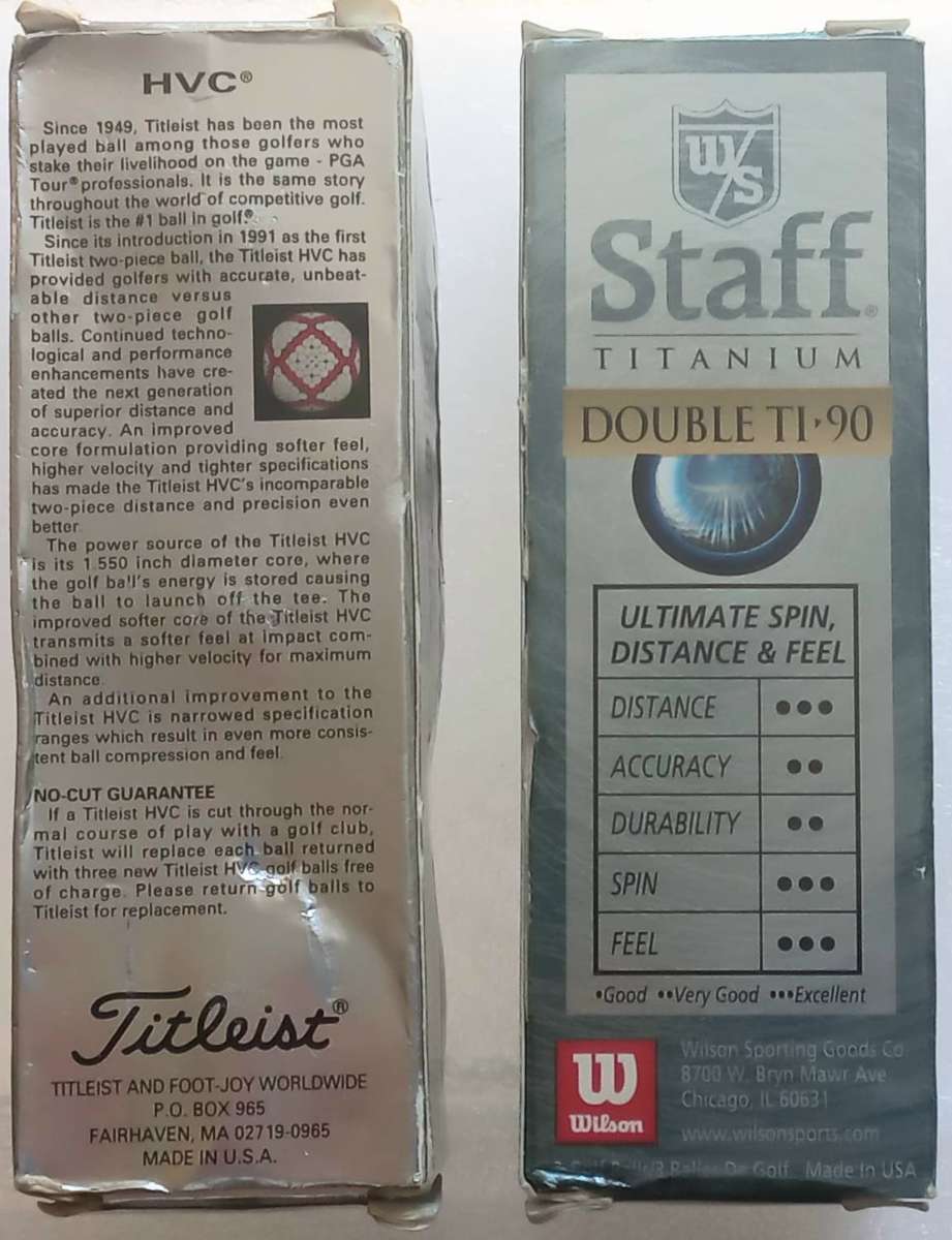 Two Sleeves with 6 New Golf Balls (Three Balls per Sleeve) Titleist & Wilson Staff