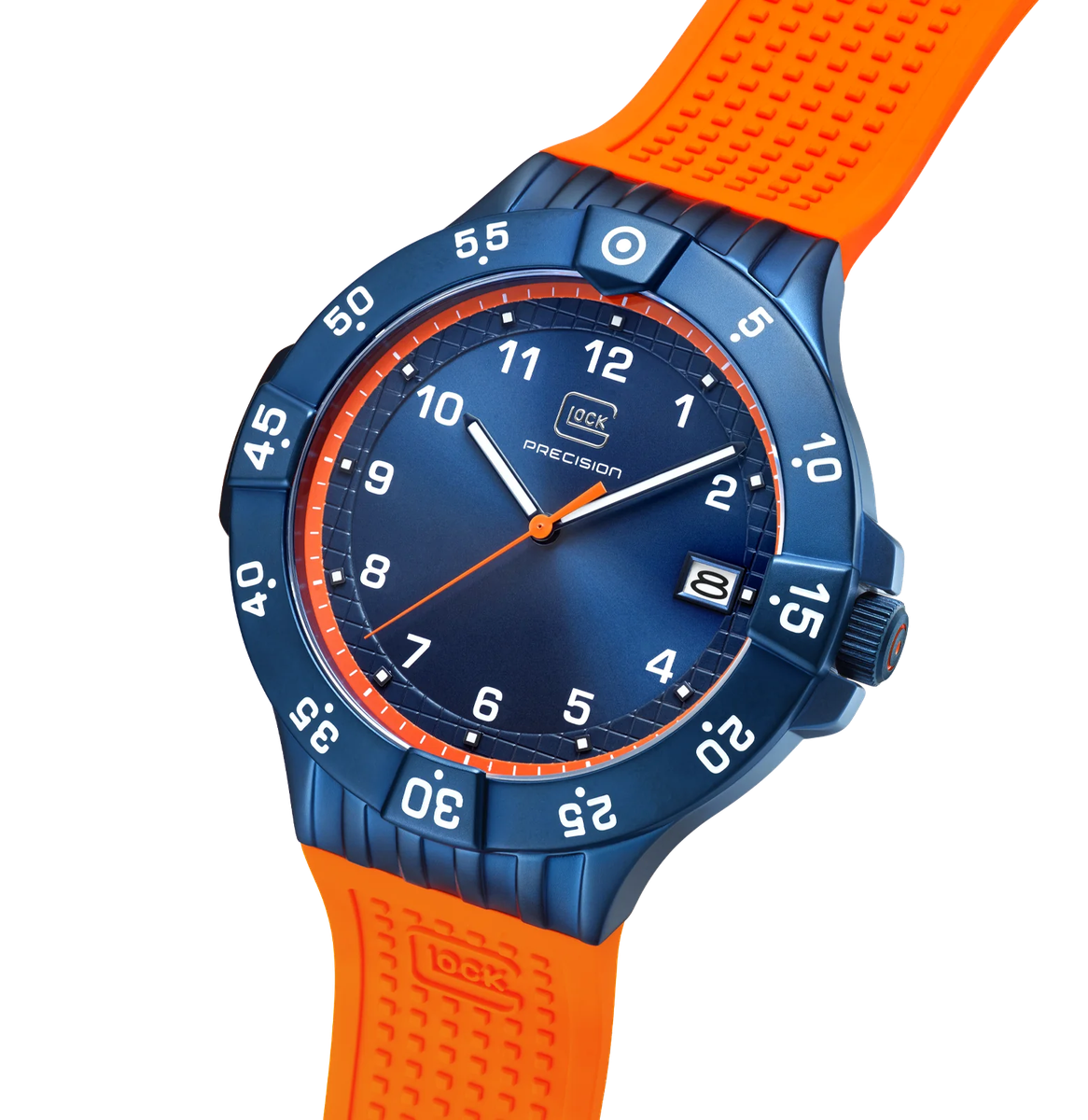Men's Glock Watch Limited Edition With Orange Strap And Blue Face With Extra Strap