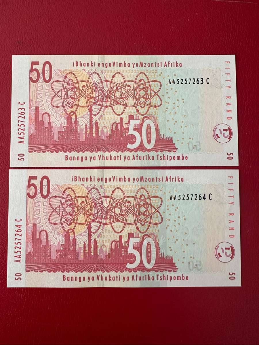 R50 G Marcus 1st issue AA UNC x2 consecutive numbers