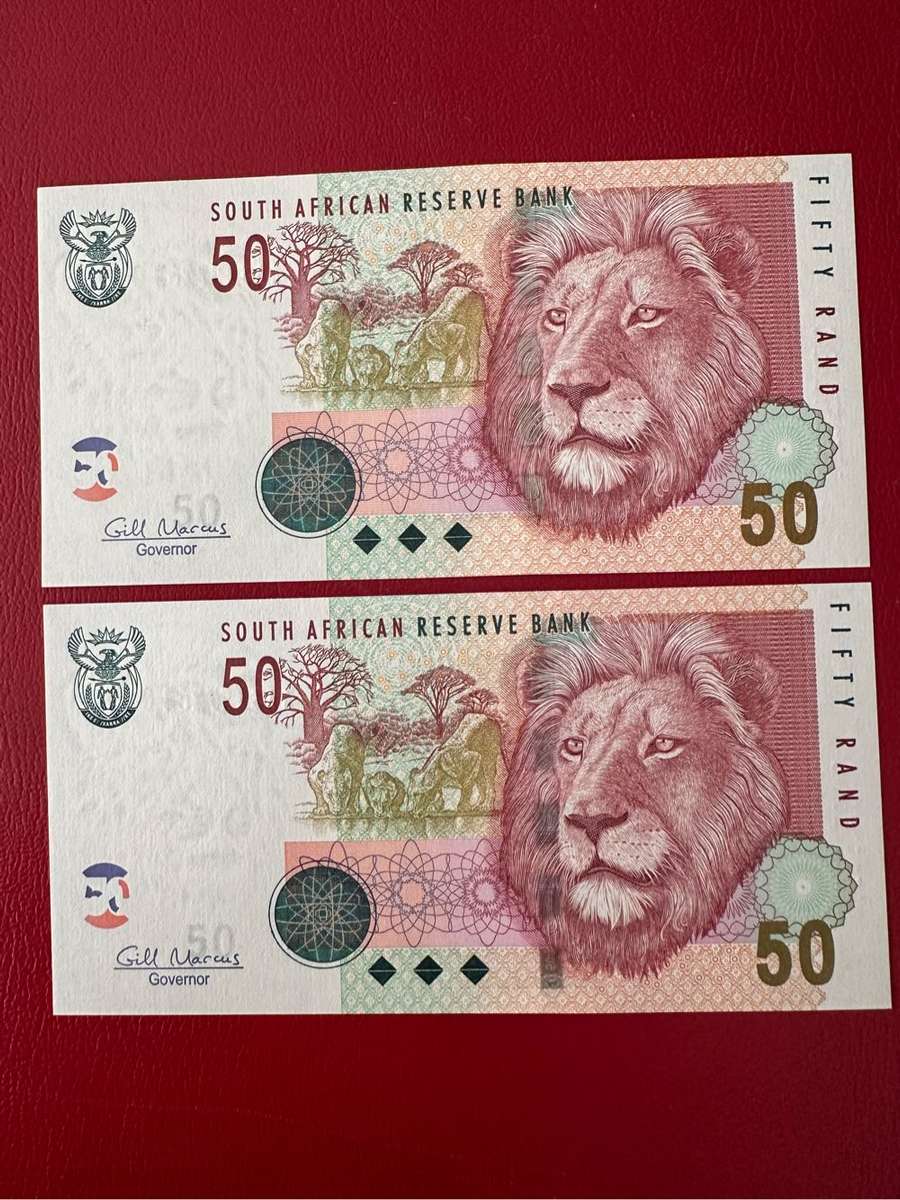 R50 G Marcus 1st issue AA UNC x2 consecutive numbers