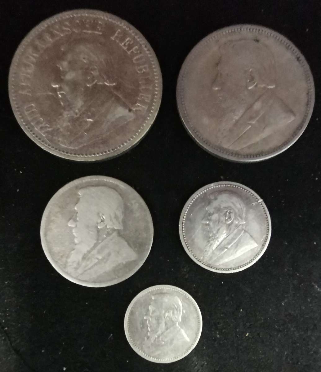 1895 ZAR Coin Collection - 5 coins - 3d, 6d, 1 shilling, 2 shillings and 2/6 shillings