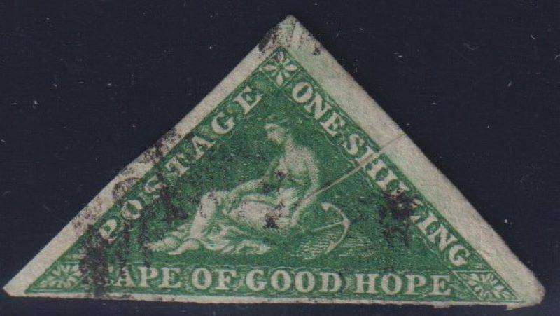CAPE OF GOOD HOPE 1858 1/- DEEP DARK GREEN TRIANGLE  USED