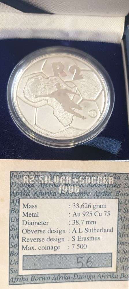 RSA: Silver R2 (1oz) Soccer - African Cup of Nations" of 1996. Mint issue