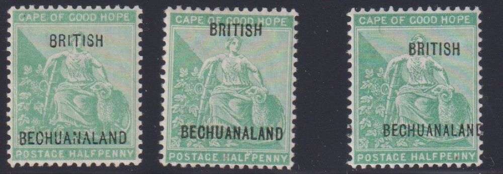 BRITISH BECHUANALAND 1897 3 DIFFERENT 1/2d's HINGED MINT