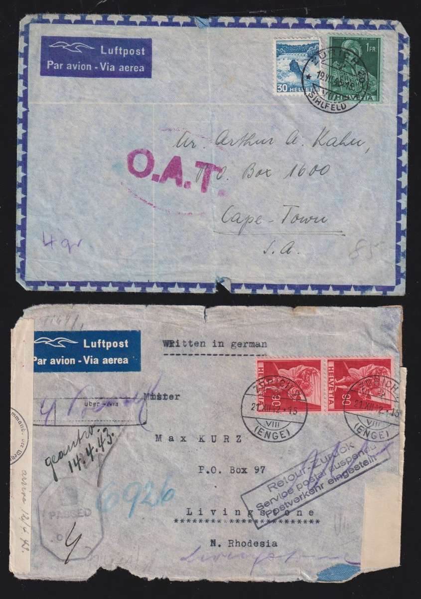 SWITZERLAND WW11 CENSORED & "OAT" COVERS - A LOVELY LOT