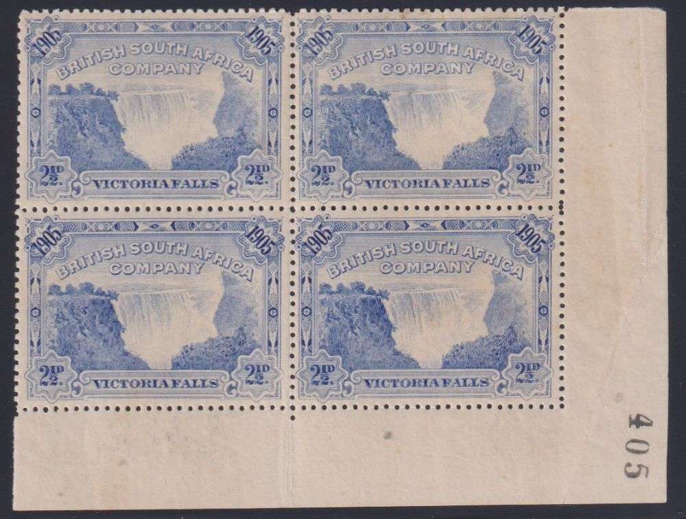 RHODESIA 1905 VIC FALLS 2 1/2d SHEET # BLOCK M/UM p 14- SACC 90
