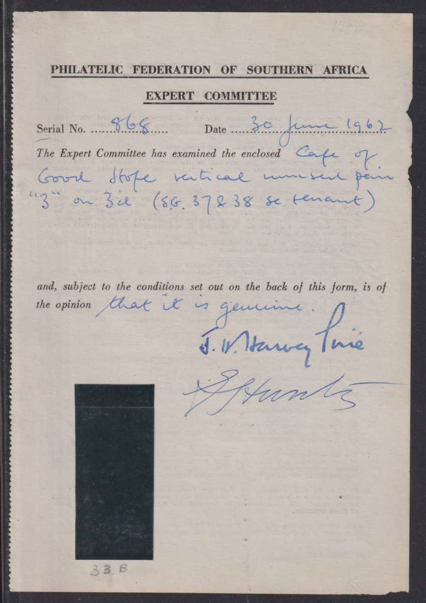 CAPE OF GOOD HOPE 1880 3d PAIR SHOWING BOTH TYPES WITH CERT - RARE!