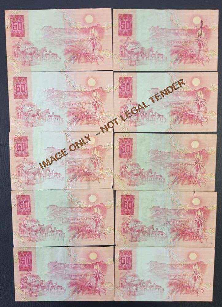 FIFTY  RAND GPC DE KOCK  BANKNOTES X 10 - FAIR CONDITION