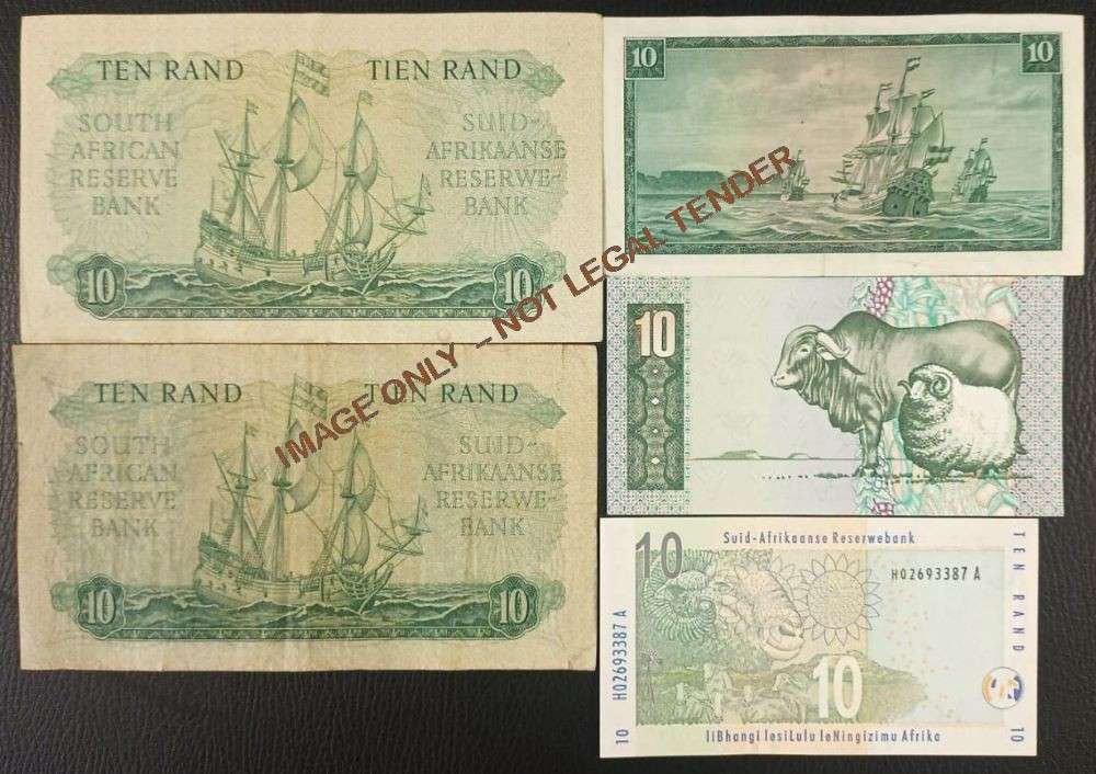 SOUTH AFRICAN TEN RAND  COLLECTION x 5 NOTES