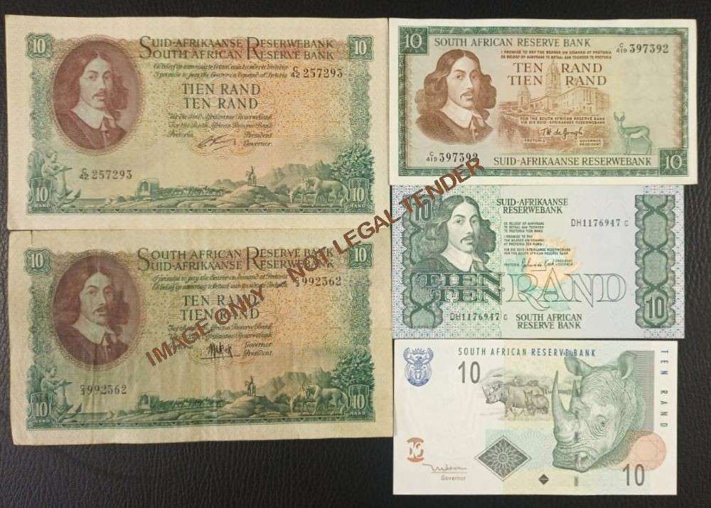 SOUTH AFRICAN TEN RAND  COLLECTION x 5 NOTES
