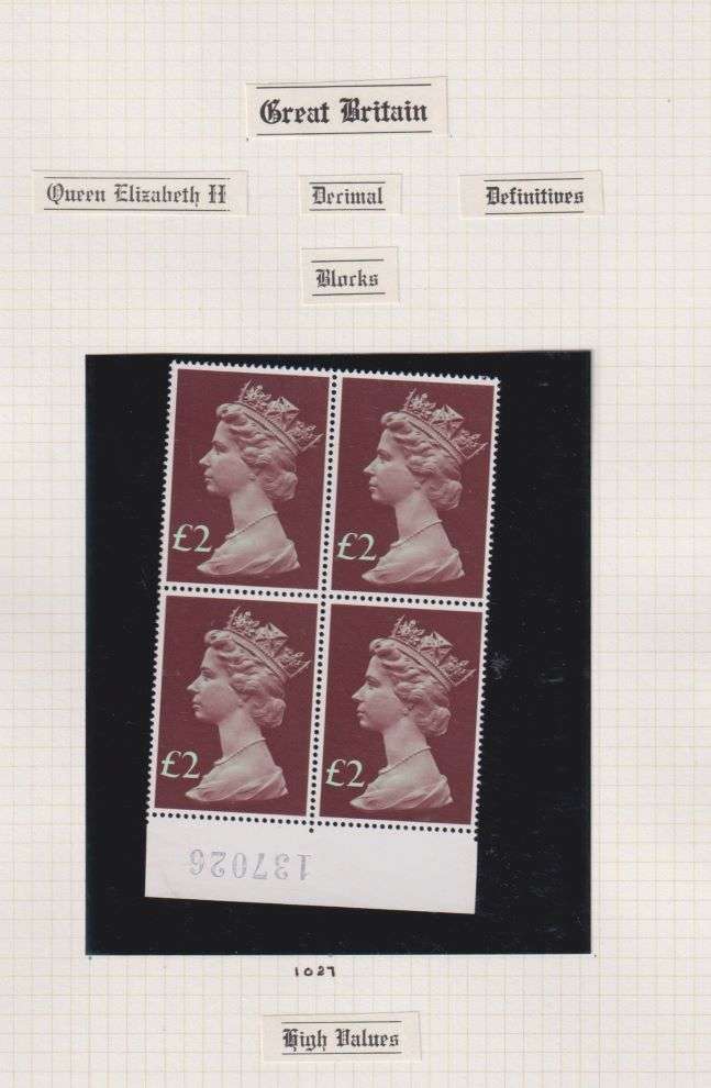 GREAT BRITAIN QE11 HIGH VALUES CYL BLOCKS, GUTTER PAIRS SUPERB UM COLLECTION