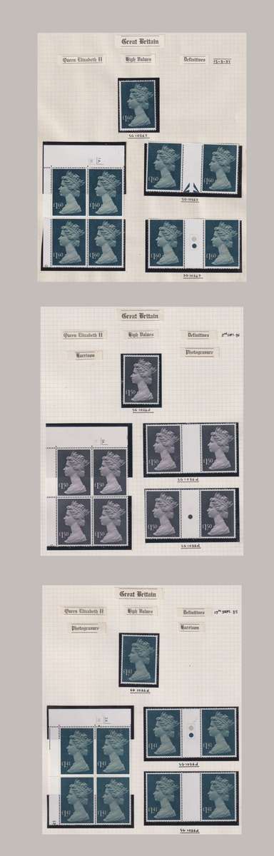 GREAT BRITAIN QE11 HIGH VALUES CYL BLOCKS, GUTTER PAIRS SUPERB UM COLLECTION