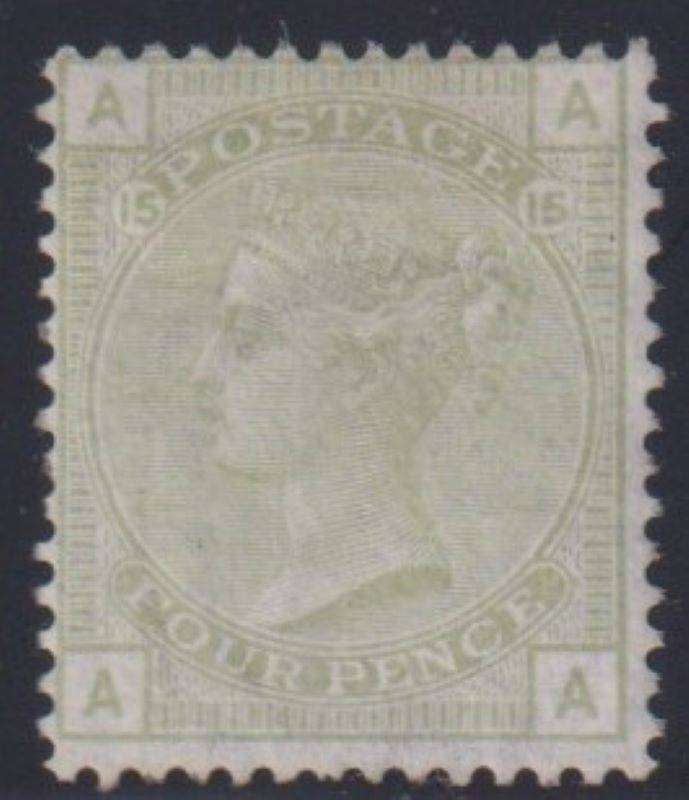 GB 1877 4d SAGE GREEN SUPERB MINT - SG 153 PLATE 15 CV £1600