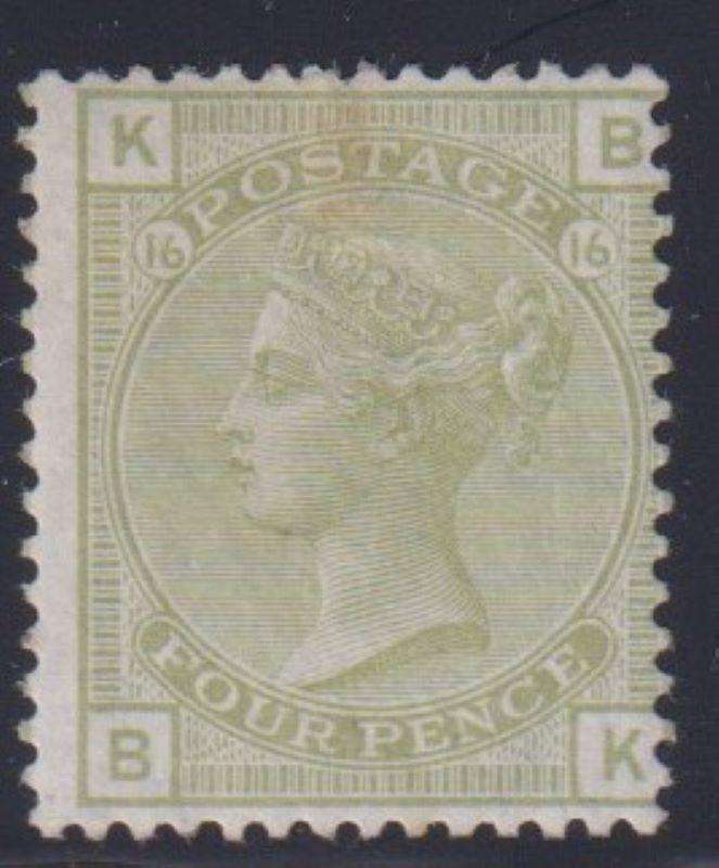GREAT BRITAIN 1877 4d SAGE-GREEN SG 153 PLATE 16 CV £1400 FINE MINT