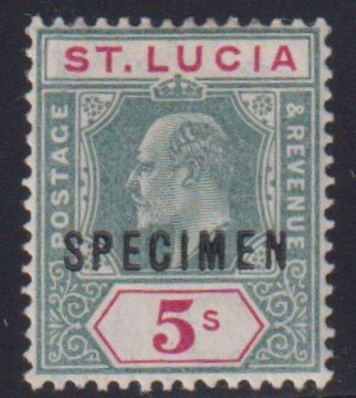 ST LUCIA 1904 KEV11 5/- SPECIMEN SUPERB MINT