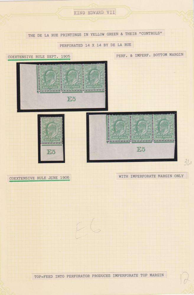 GREAT BRITAIN 1911 KEV11 1/2d PLATE NUMBER STRIPS WRITTEN UP-SUPERB!