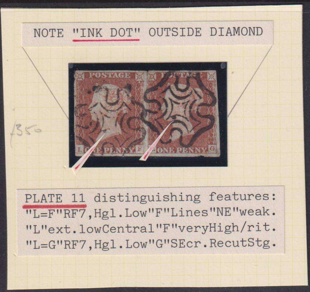 GREAT BRITAIN QVIC 1d RED PLATE 11 PAIR SUPERB USED