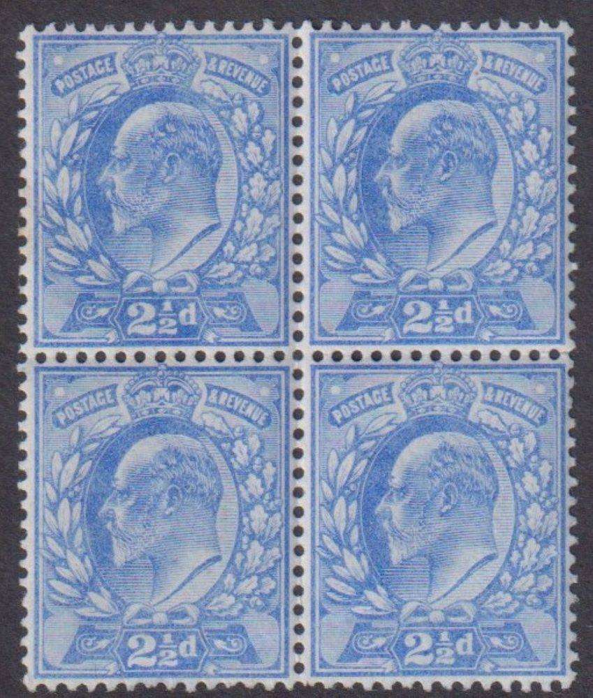 GREAT BRITAIN KING EDWARD V11 1902 BLOCK OF 4 2 1/2d M/UM SG 230 CV £108+
