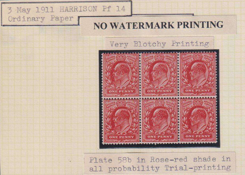 GB 1911 KEV11 1d BLOCK OF 6 NO WATERMARK SUPERB UNMOUNTED MINT SG 272a CV £450