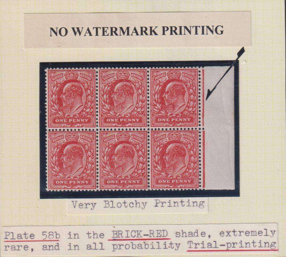 GB 1911 1d NO WATERMARK UM BLOCK OF 6 - SG 272a CV £300+ RARE!!!