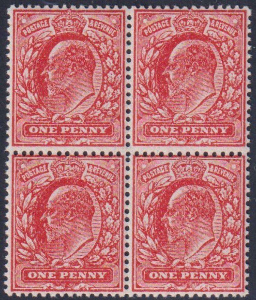 GREAT BRITAIN 1911 KEV11 1d BRICK RED NO WATERMARK BLOCK UNMOUNTED MINT SG 272a CV £300+