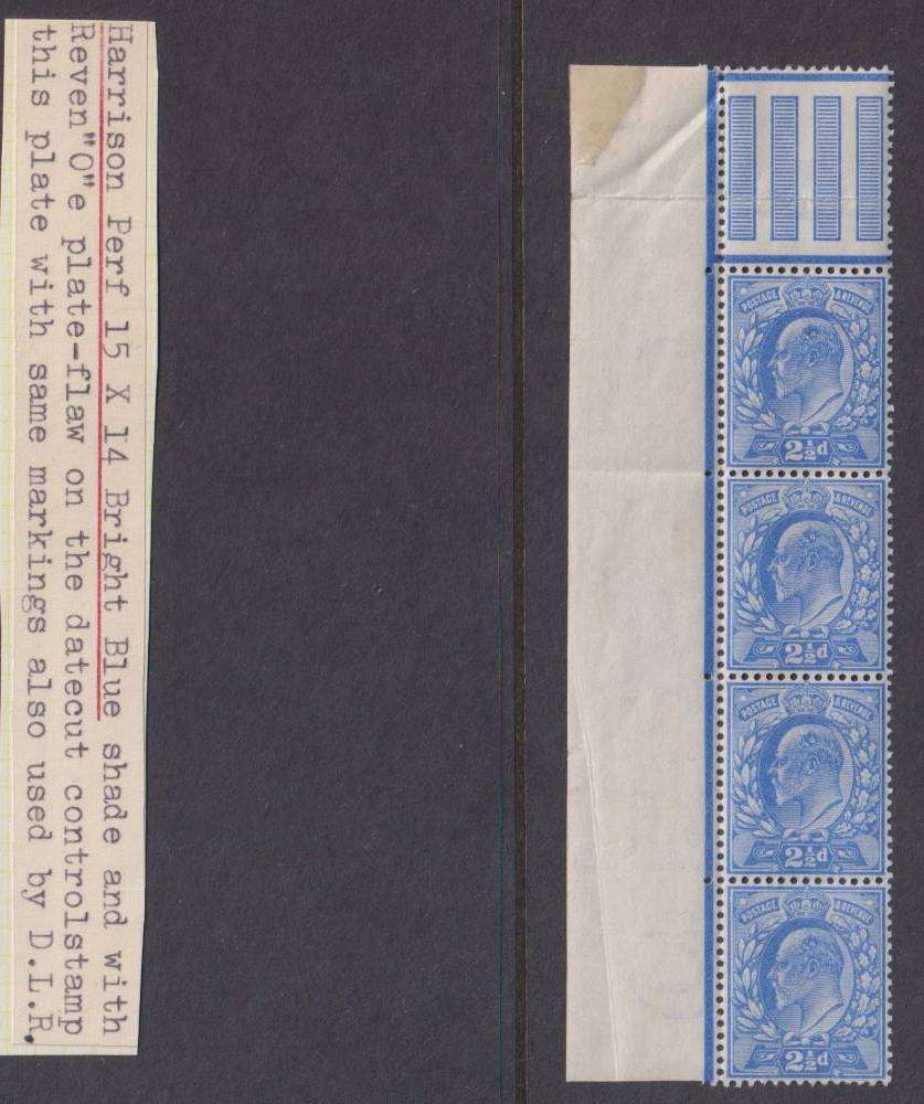 GB 1911 KEV11 2 1/2d BRIGHT BLUE STRIP UM - SG 283 CV £200
