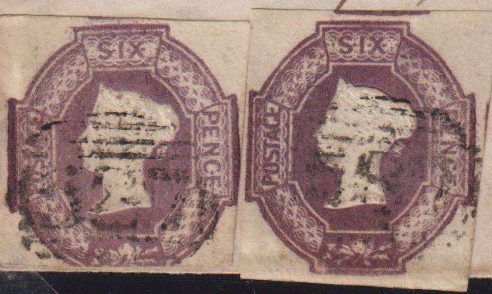 GREAT BRITAIN 1855 EMBOSSED 6d PAIR ON COVER TO THE USA