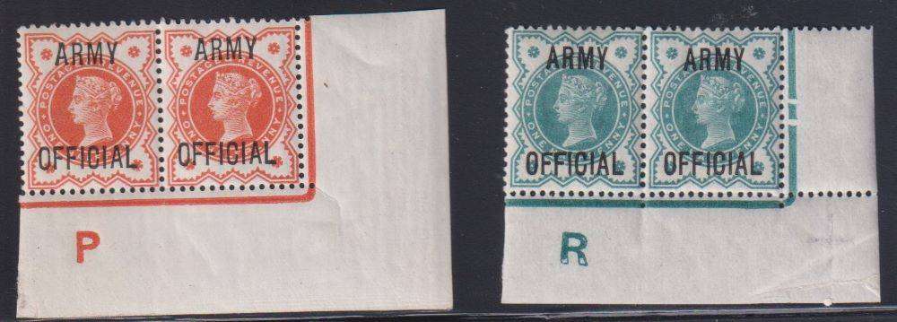 GREAT BRITAIN 1896 OFFICIALS MINT CONTROL PAIRS SG O41/2