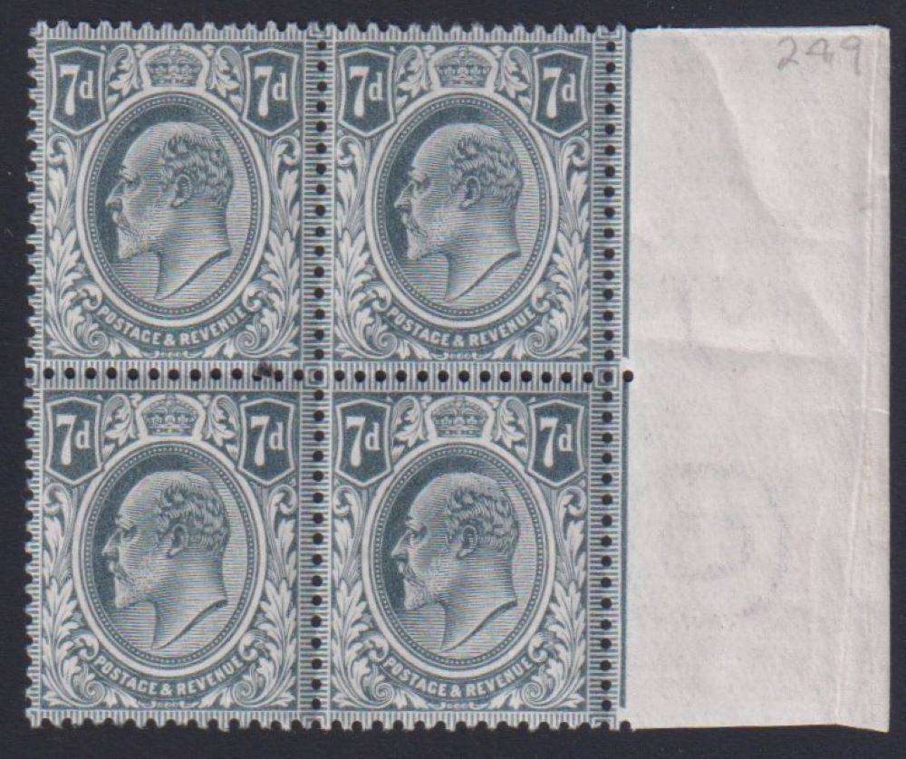 GREAT BRITAIN KEV11 1907 7d BLOCK OF 4 SUPERB UNMOUNTED MINT SG 249 CV  £96