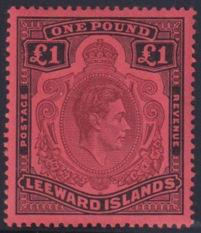 LEEWARD ISLANDS £1 BROWN-PURPLE & BLACK ON RED PAPER - SG 114 CV £400 SUPERB  UM