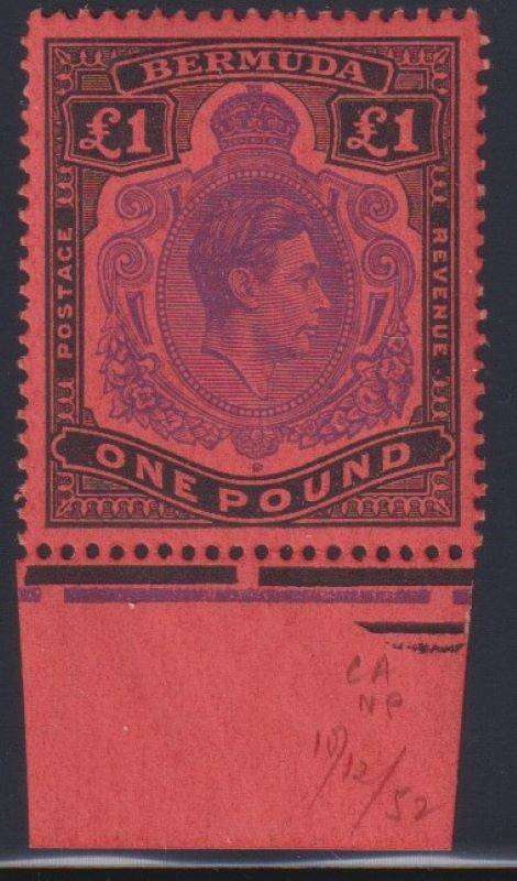 BERMUDA 1943 KGV1 £1 BRIGHT VIOLET & BLACK SUPERB UNMOUNTED MINT SG 121e CV £180