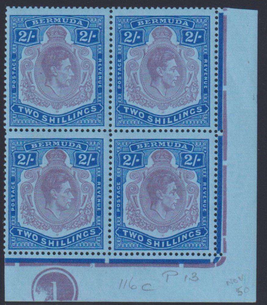 BERMUDA 1942 2/- CYLINDER BLOCK UNMOUNTED MINT