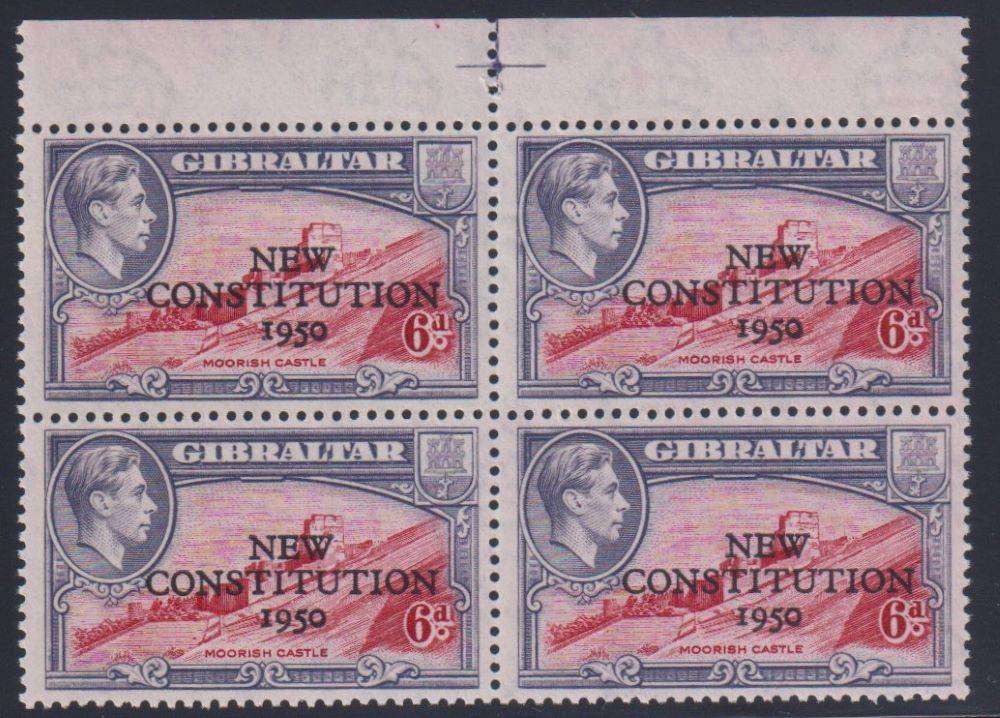 GIBRALTAR KGV1 6d RE-ENTRIES TO CASTLE TOP RIGHT   SG 142v UNMOUNTED MINT