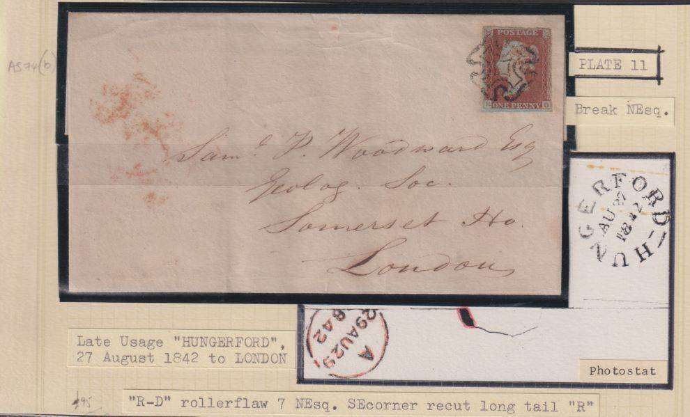GREAT BRITAIN 1842 1d RED PLATE 11  ON COVER - SUPERB