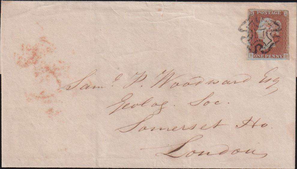 GREAT BRITAIN 1842 1d RED PLATE 11  ON COVER - SUPERB