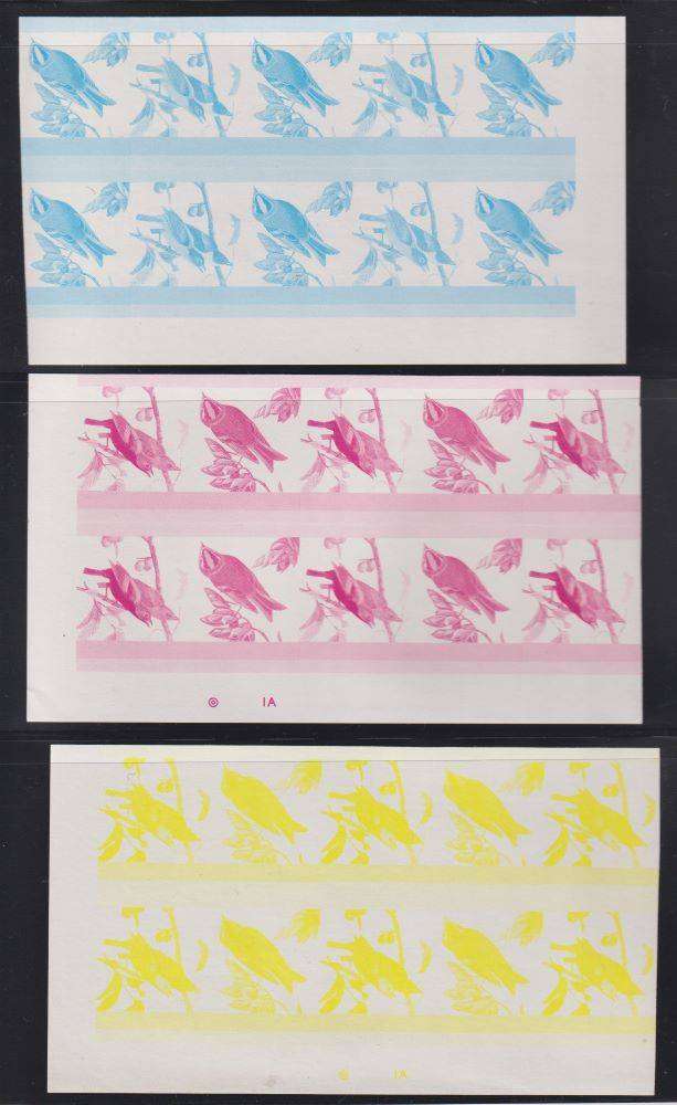 NEVIS BIRDS PROGRESSIVE COLOUR PROOFS BLOCKS SUPERB UM 1c, 40c & 60c