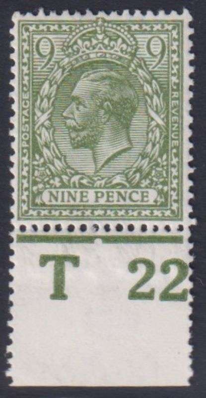 GREAT BRITAIN 1912 KGV 9d OLIVE GREEN CONTROL SUPERB UM SG 393a