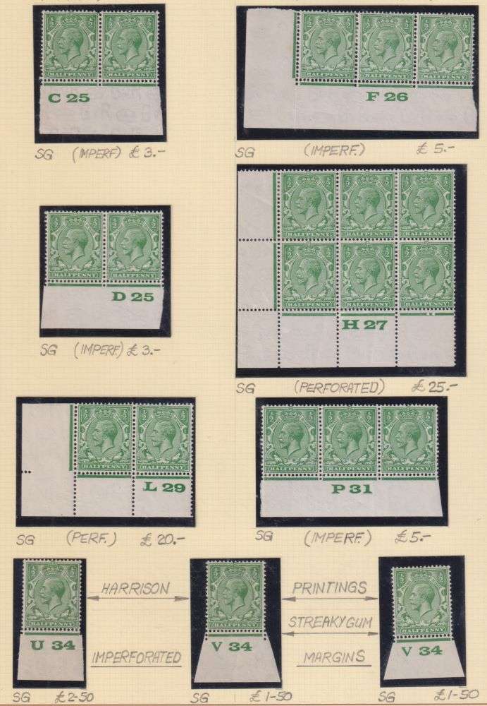 GREAT BRITAIN KGV 1/2d SUPERB CONTROLS ON PAGE