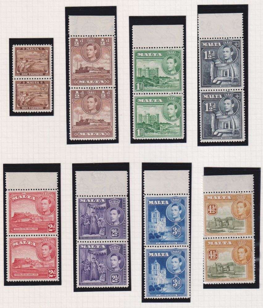 MALTA 1938-43 KGV1  UNMOUNTED MINT PAIRS   - CV £160
