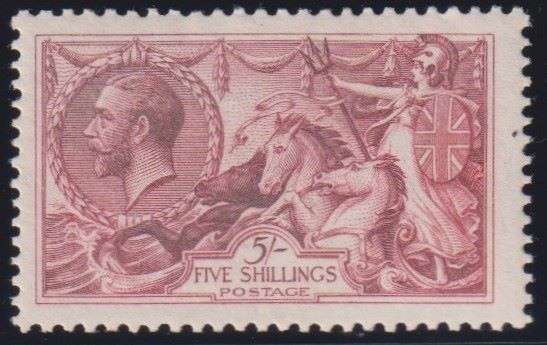 GREAT BRITAIN 1918 5/-  SEAHORSE ROSE-RED SUPERB HINGED MINT SG 416