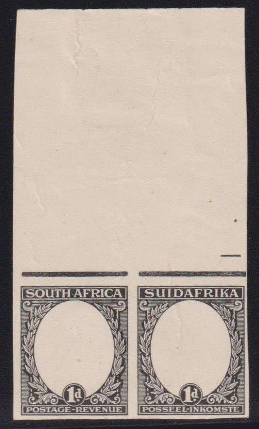 SOUTH AFRICA 1926 1d IMPERF FRAME  PLATE PROOF TOP MARGINAL