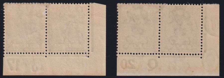 GREAT BRITAIN 1913 9d AGATE & DEEP AGATE PLATE NUMBER MINT PAIRS SG 392/3  CV £80