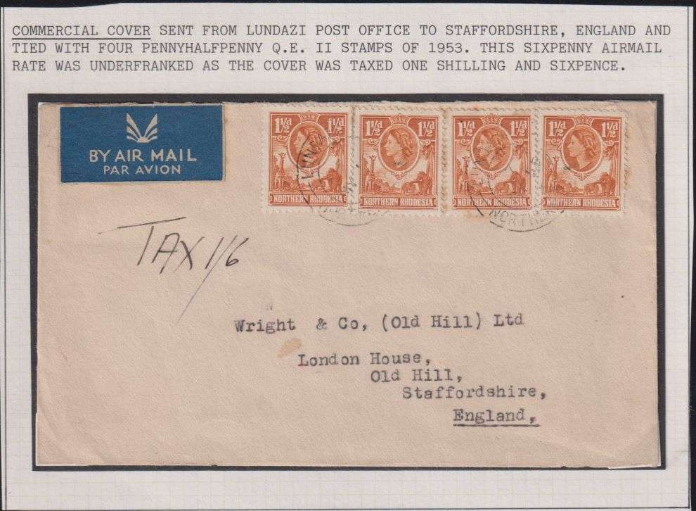 NORTHERN RHODESIA TAXED "LUNDAZI" COVER TO THE UK