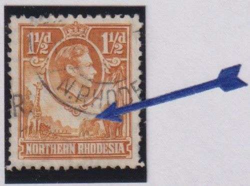 NORTHERN RHODESIA 1941 1 1/2d "TICK BIRD" FLAW SOUND USED
