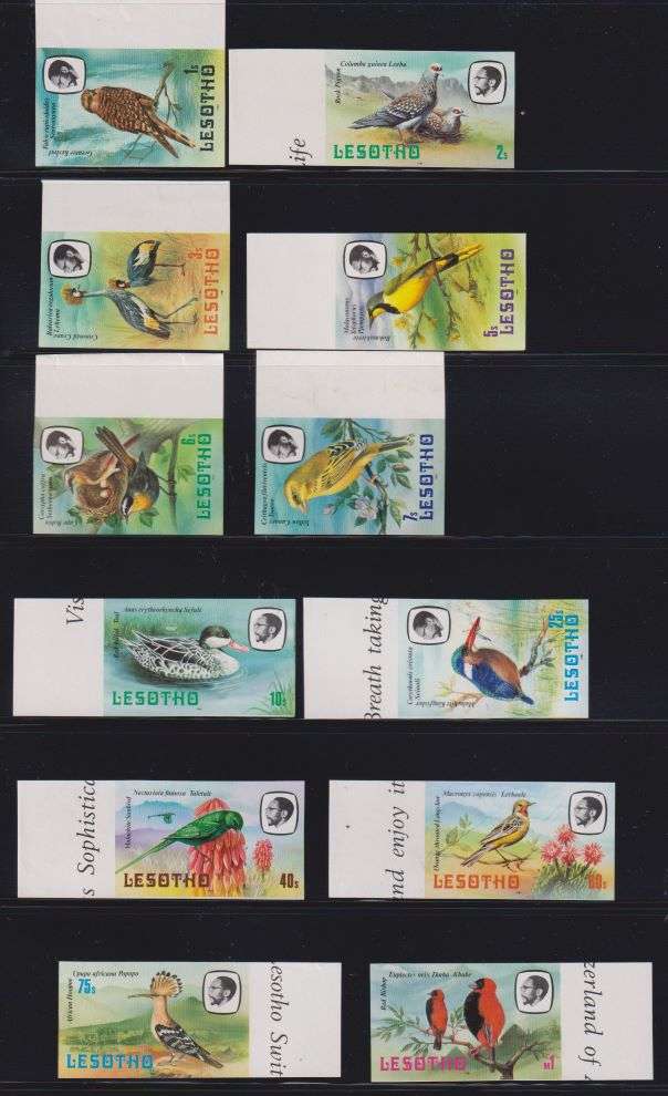 LESOTHO BIRDS SET  DEFINITIVES IMPERF PROOFS - SUPERB!