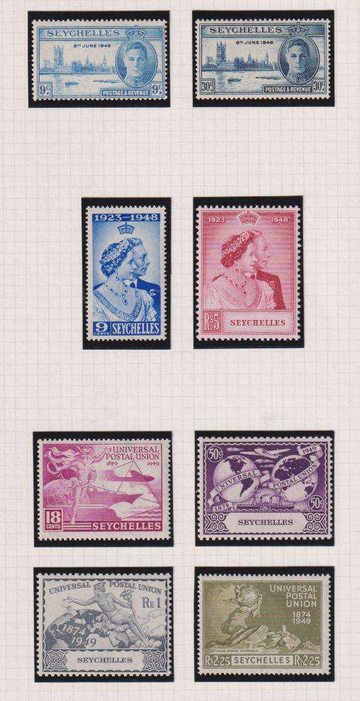 SEYCHELLES & SARAWAK 1946-49 RSW & COMMEM SETS SUPERB UNMOUNTED MINT