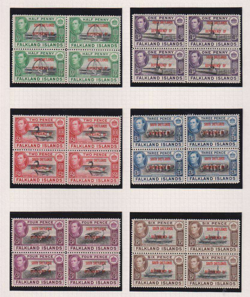 FALKLAND ISLANDS THE 4 DEPENDENCIES KGV1  1944 SETS IN SUPERB UNMOUNTED MINT BLOCKS